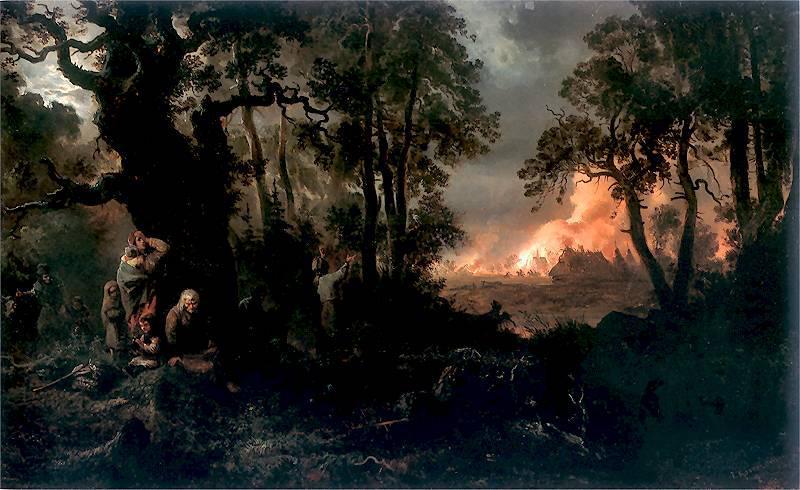 Franciszek Kostrzewski Fire of village. oil painting image
